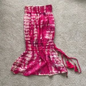 Pink & Cream Tye Dye Strapless Summer Dress